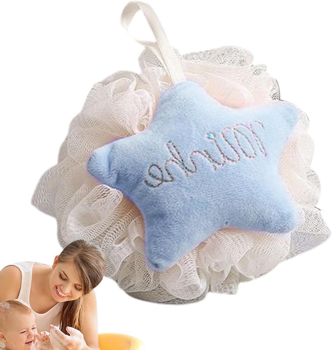 Douche Spons - Bad Poef - Huid Reinigen - Schattig Sterontwerp - 14x12x10cm - Blauw