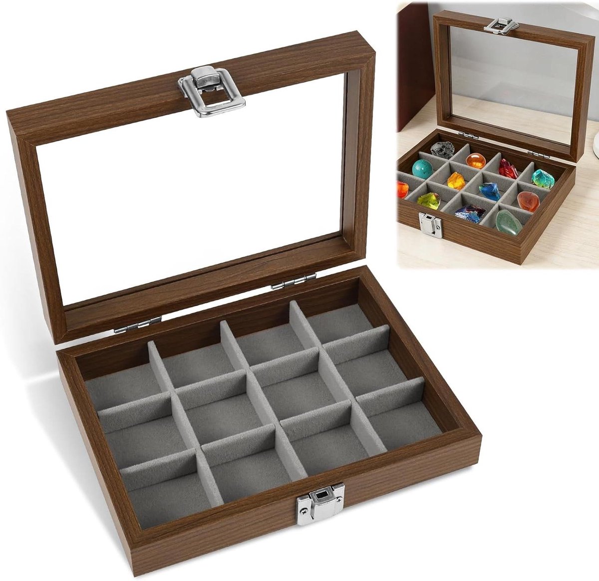 Vitrine Box - Verzameldoos - Verzamelen Presenteren - Houten Frame - 20 x 15 x 5 cm - Nootkleurig