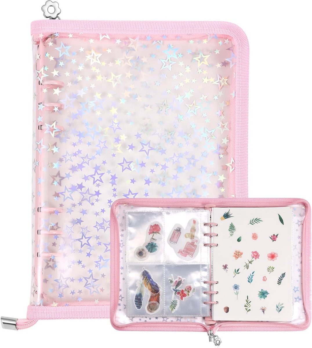 carmdering - Sticker Album - Sticker Organizer - Stickerboek - 140 Vakken Capaciteit - 4-in-1 Ontwerp - Duurzaam Kunststof - Herbruikbaar Systeem - Veilige Opbergoplossing - 1 Set-roze