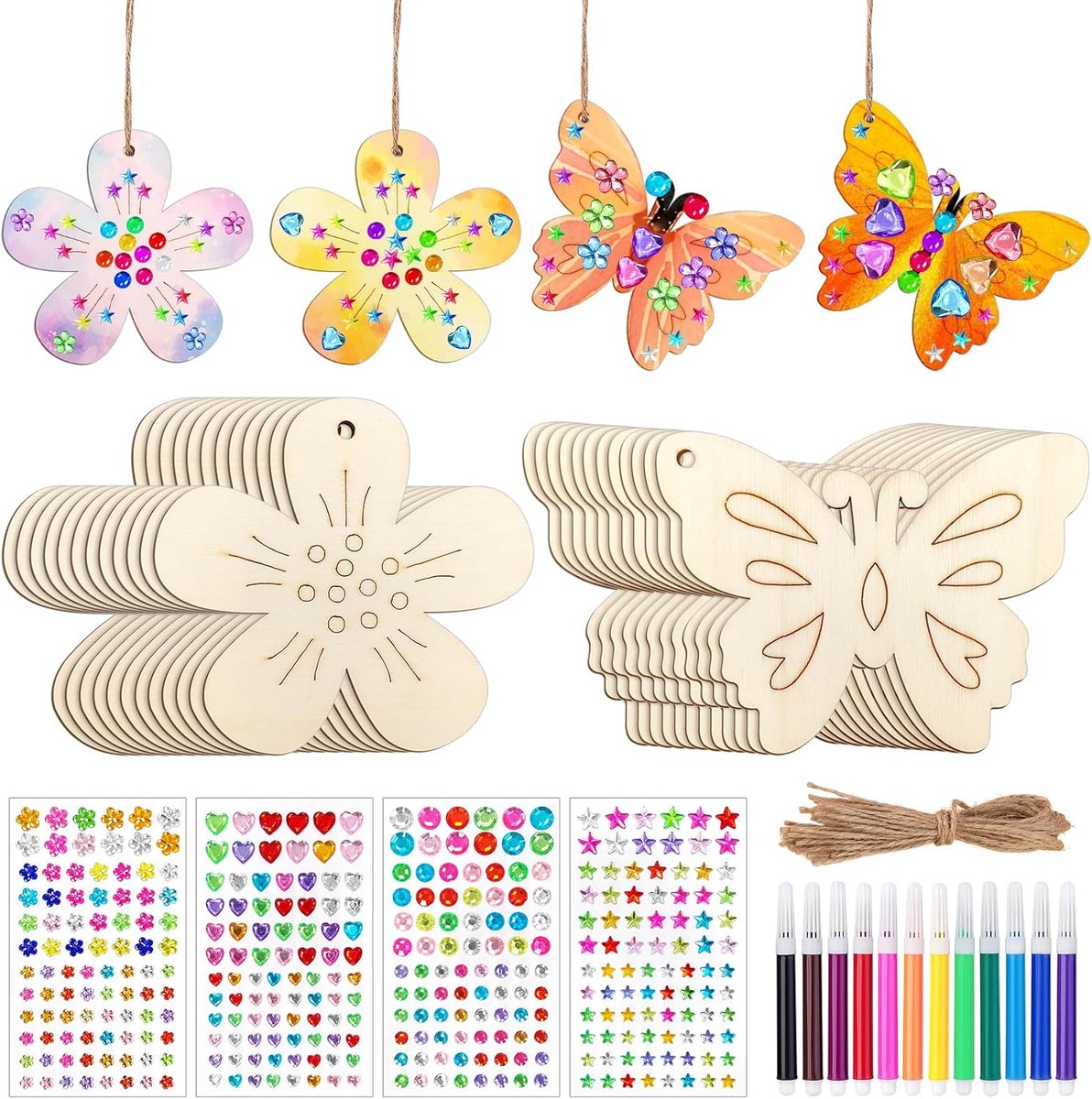 carmdering - Houten Knutselset Voor Kinderen - Creatief Doe-Het-Zelf Pakket - DIY Kunst Ambacht - Verf En Versier Vlinders En Bloemen - Maak Prachtige Wanddecoratie - Duurzaam Natuurlijk Hout - Veilig Voor Leeftijd 7 Plus - 40 Delig Set