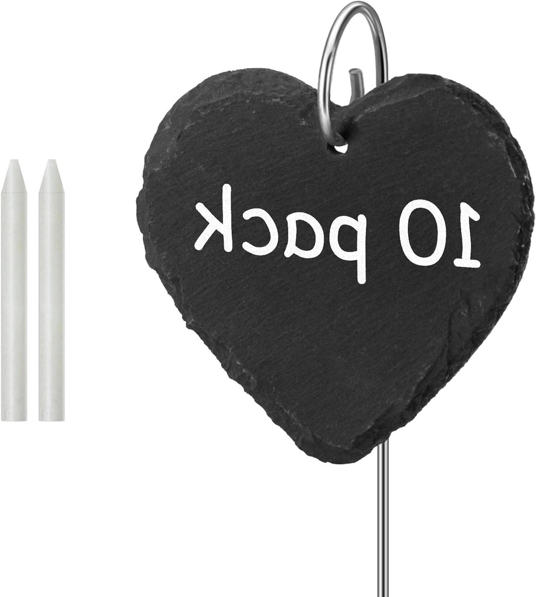 Weerbestendige en herbruikbare plantenlabels van leisteen - Set van 10 met metalen staaf, hartvormig