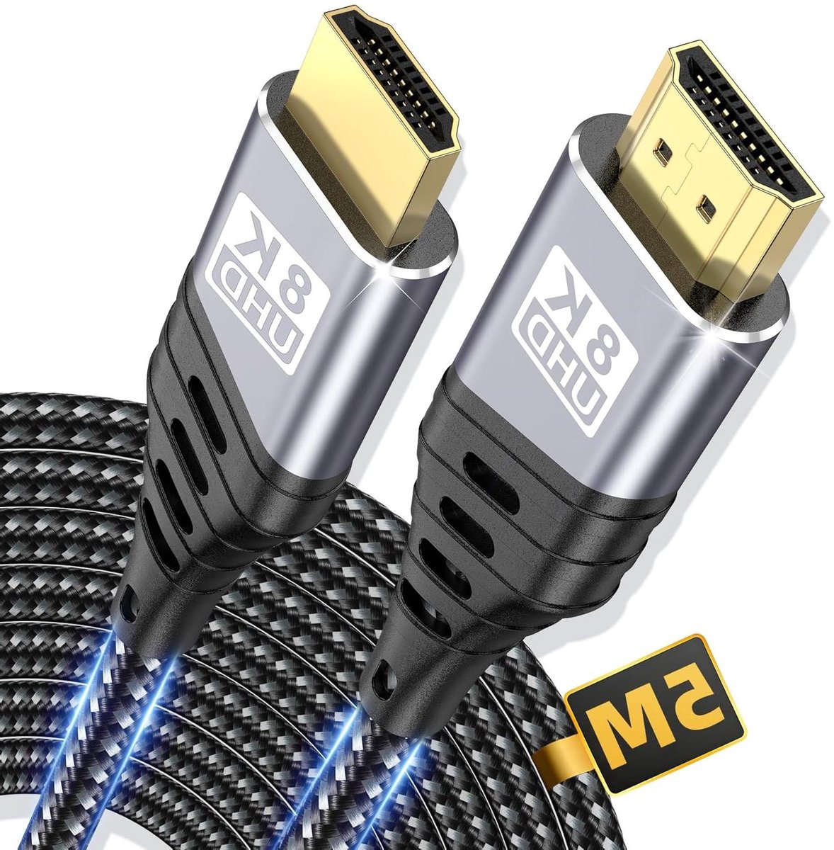 HDMI 2.1 Cable 8K, 48Gbit/s HDMI Cable 5Meters for Gaming & Home Cinema, Supports 8K@60Hz 4K@120Hz 144Hz, eARC HDR, Compatible with PS5 Xbox TV Monitor