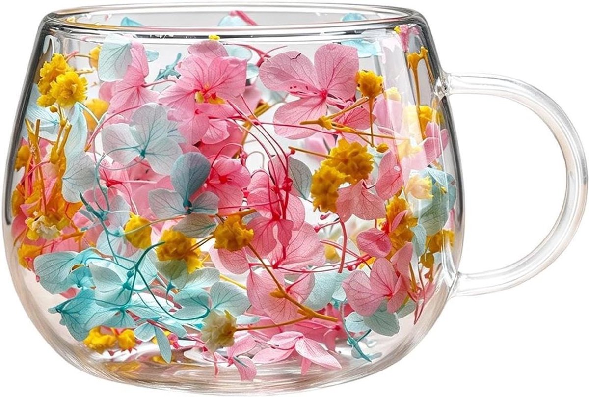 Dubbelwandige Mok - Bloemen Beker - Dranken Serveren - Geïsoleerd Ontwerp - 250 ml - Veelkleurig