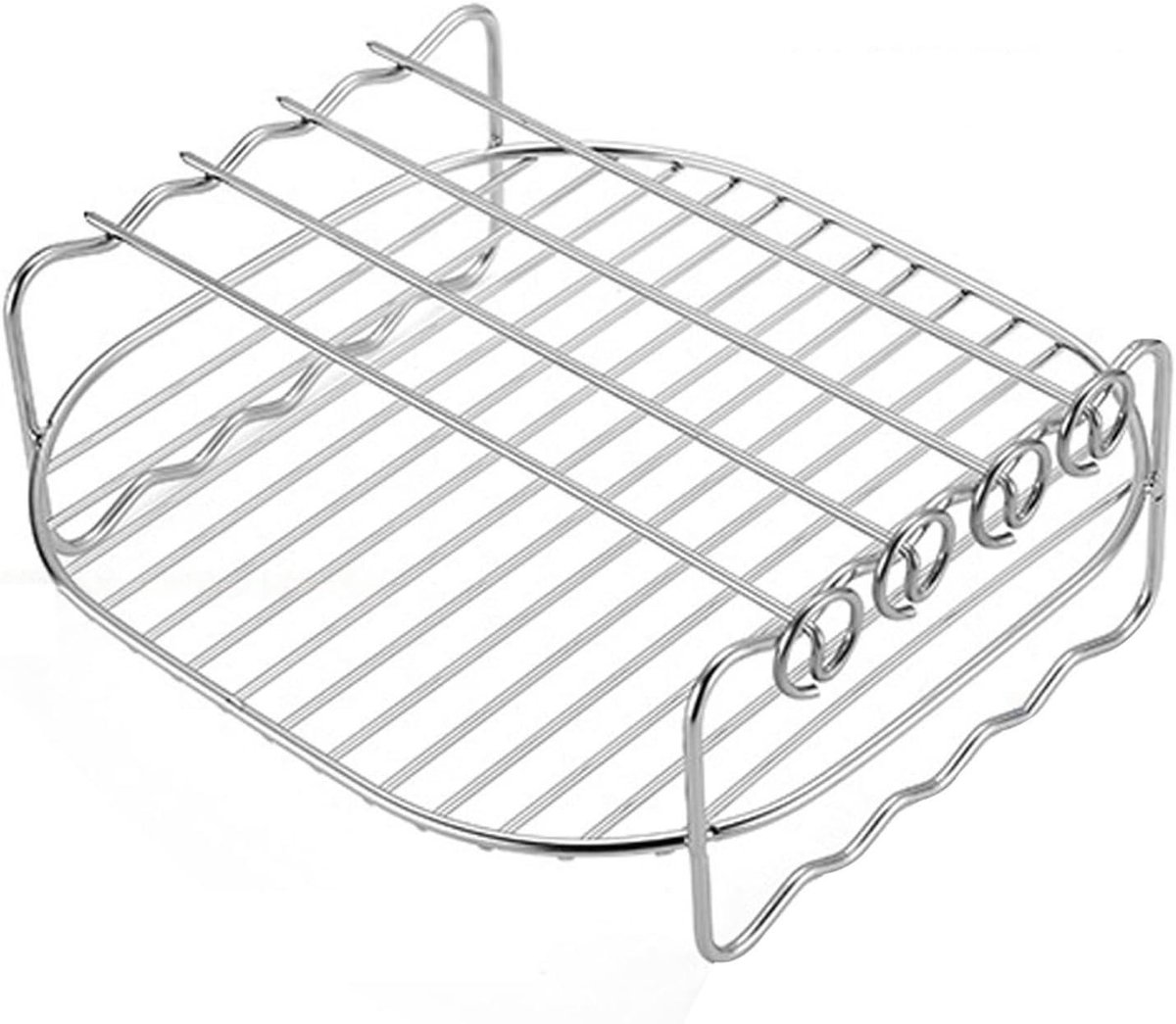 Luchtfriteuse Rack - Dubbellaags Standaard - Extra Koken - Roestvrij Staal - 6-8 Inch - Zilver