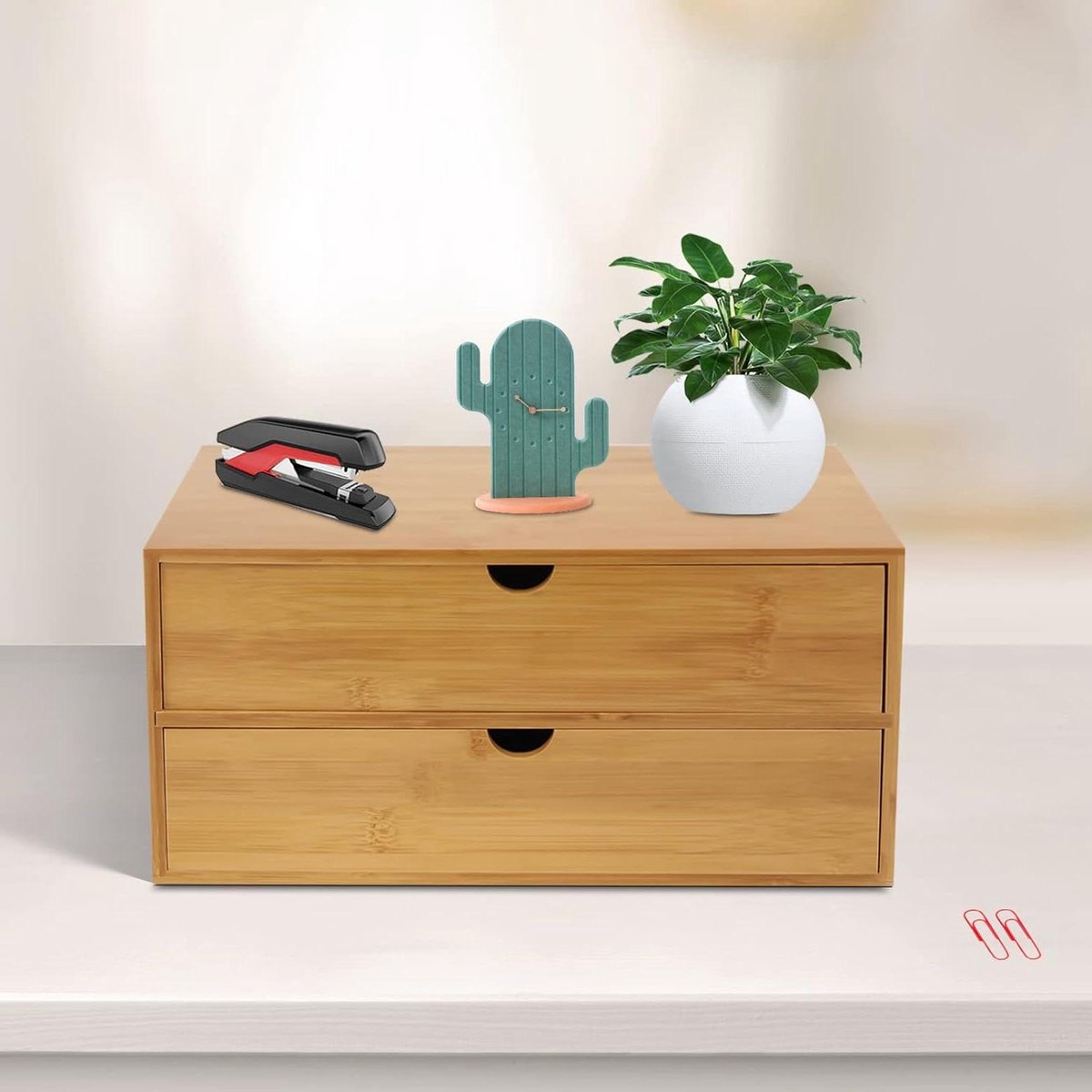 Bureau Organizer - Lade Opberger - Thuis Kantoor - Natuurlijke Bamboe - Twee Laden - Bruin