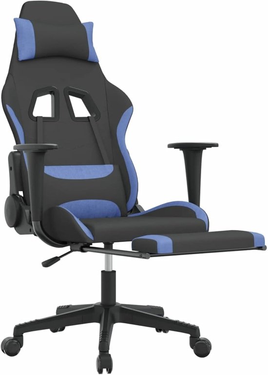 Gaming Stoel - Racestoel Speelstoel - Comfortabel Gamen - Met Voetensteun - Verstelbaar - Zwart Blauw — afbeelding 3