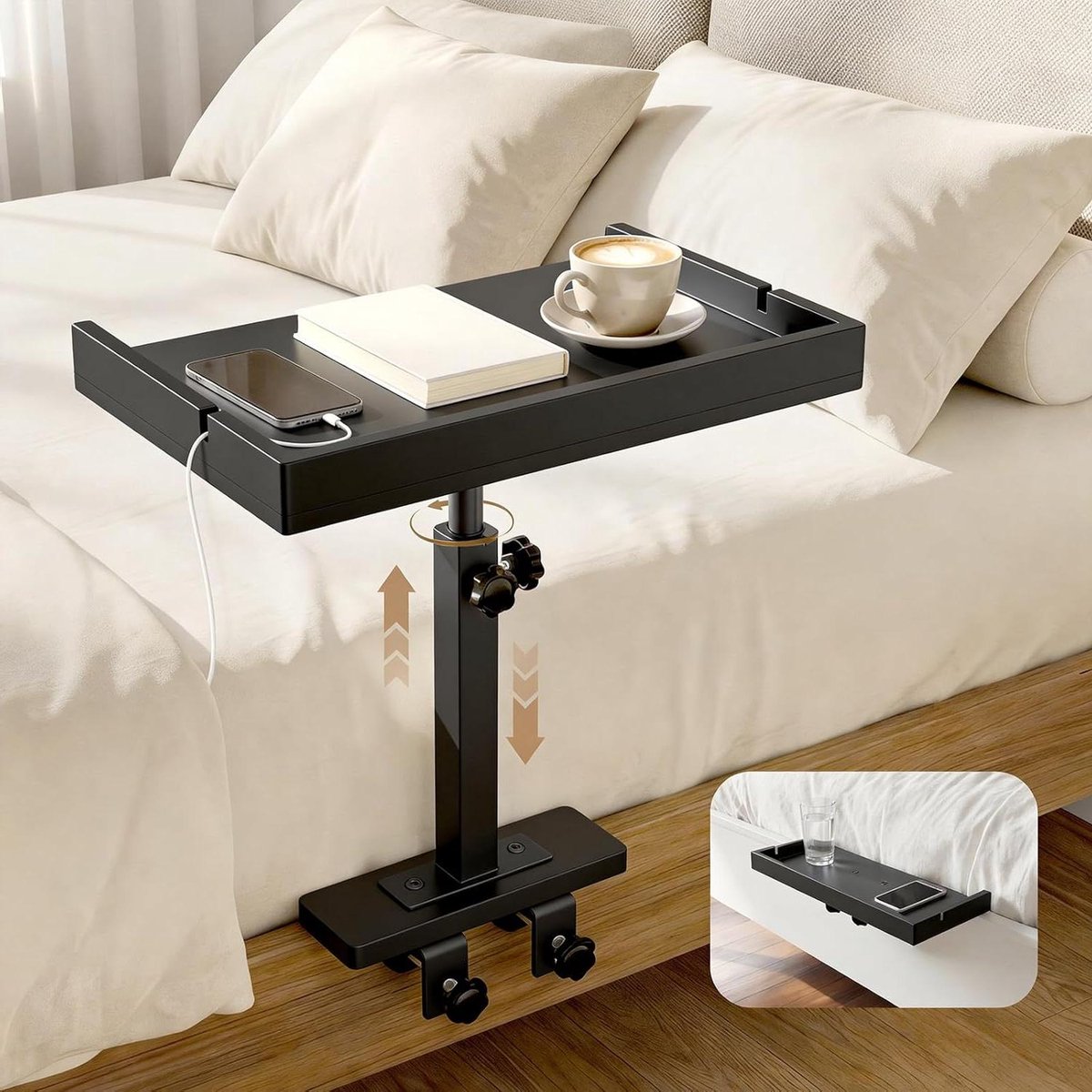 Bedplank - Nachtkastje - Orde Houden - In hoogte verstelbaar - 35x20 cm - Zwart