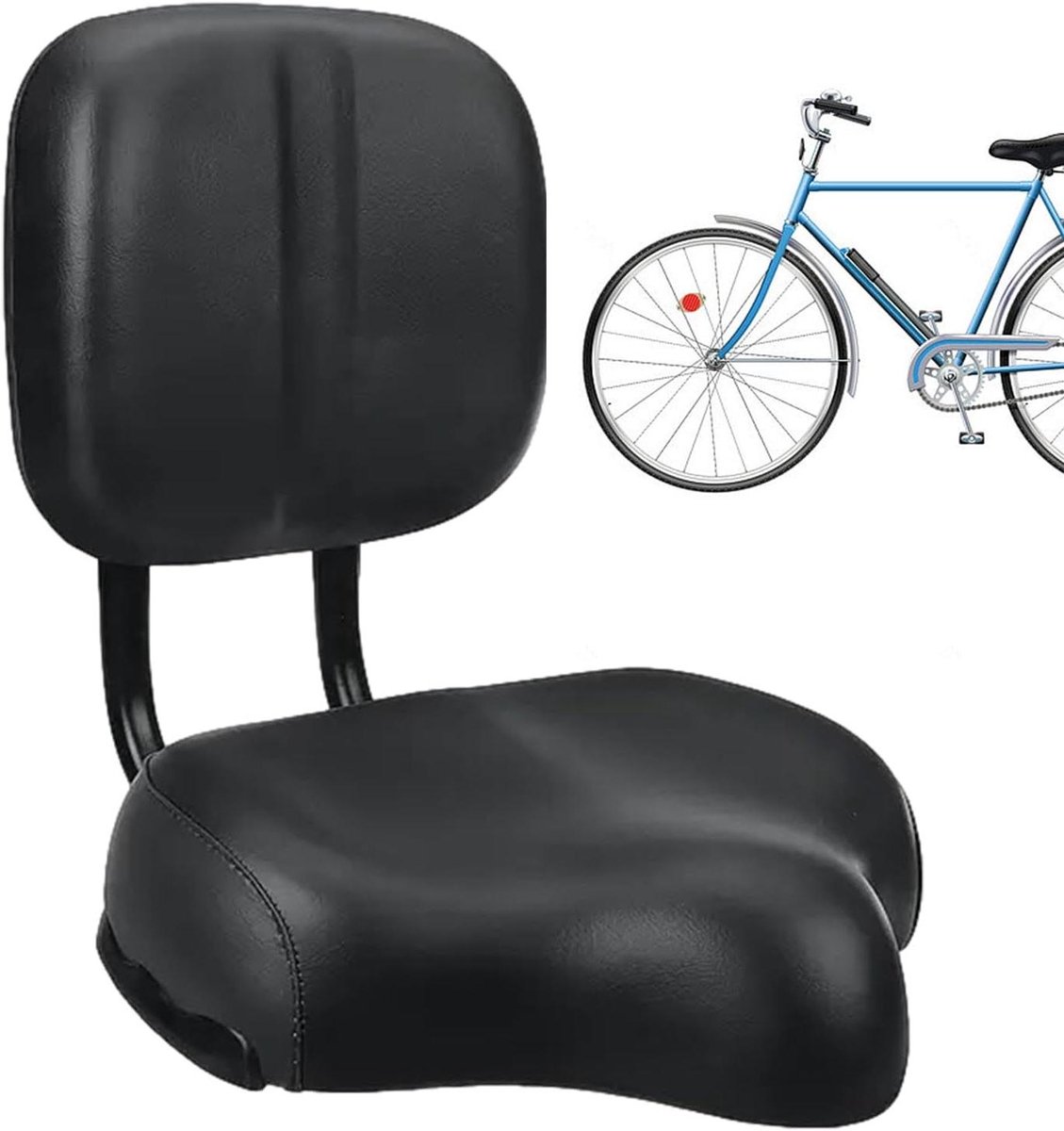 Oversized Fietszadel - Comfort Zadel Rugleuning - Comfortabel Fietsen - Verstelbare Rugleuning - 395 x 315 cm - Zwart