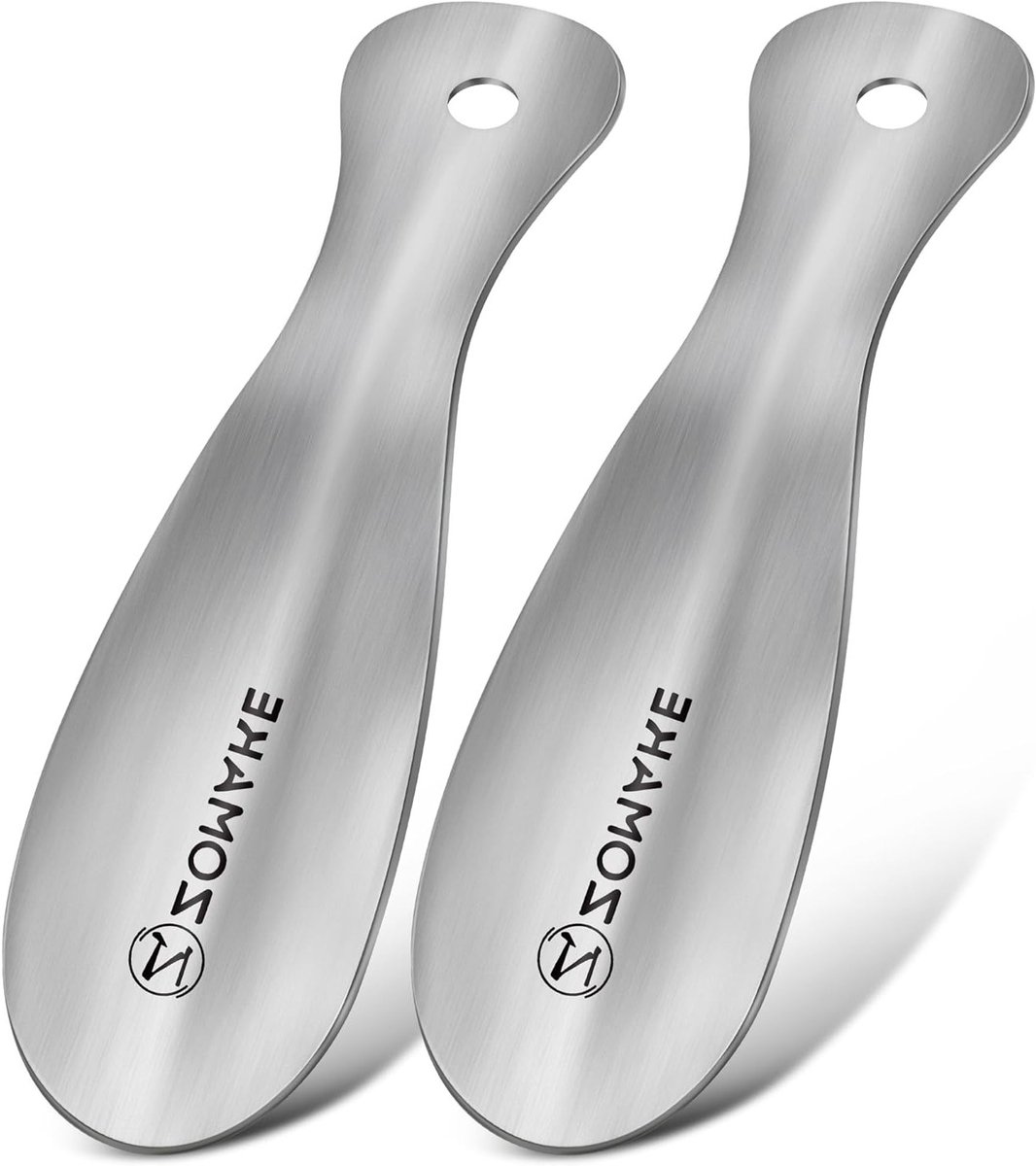 Klein en Handig Schoenlepel Set van 2 - 19cm Rvs Schoenhulp voor Mannen, Vrouwen, Ouderen en Kinderen met Haak