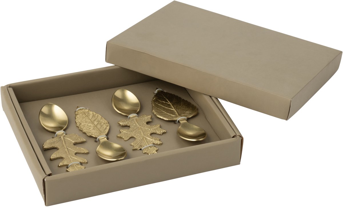 J-Line lepel Blad - roestvrij staal - goud - doos van 4