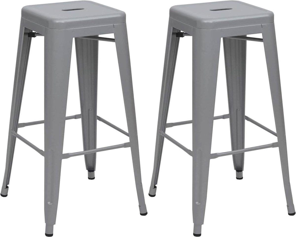 Barkrukken Metaal - Industriële Krukken - Bar Zitten - Stapelbaar Design - 77 cm Hoog - Grijs