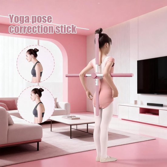 Houdingscorrectie Stok - Rug Strekker Staaf - Yoga Pilates Training - Draaibaar Telescopisch - 76 cm Lengte - Roze — afbeelding 2