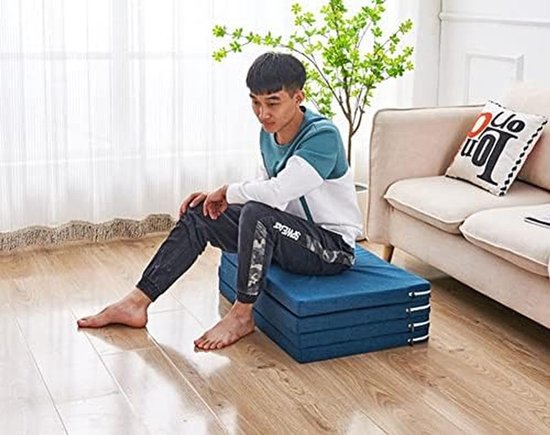 Opklapbed Matras - Logeer Matras - Comfortabel Slapen - Afneembare Hoes - 200x80cm - Blauw — afbeelding 4