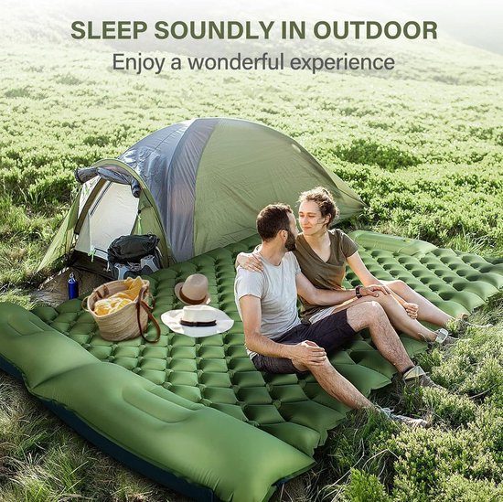 Camping luchtmatras - Slaapmat dubbel - Buiten slapen - Met ingebouwde voetpomp - 200x120 cm - Legergroen van Camping — afbeelding 5