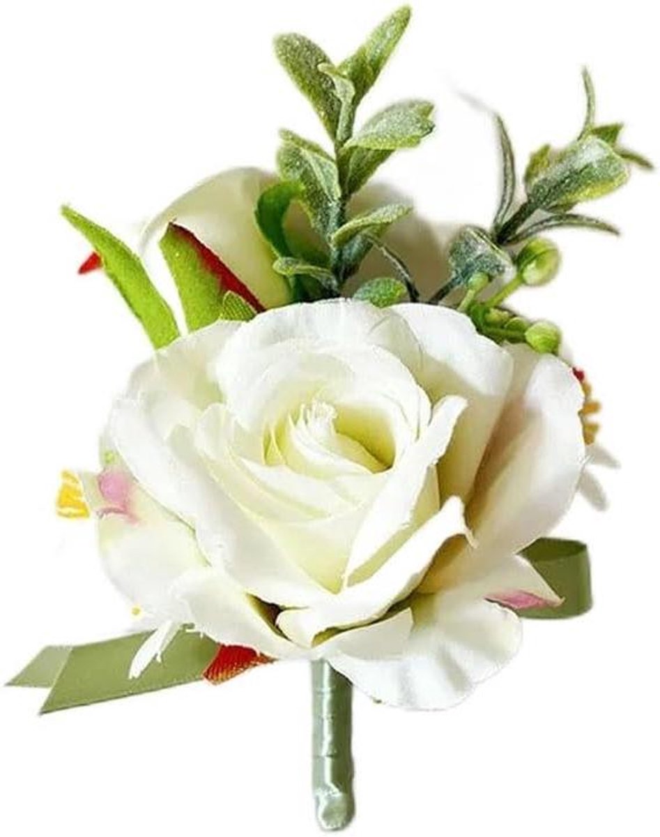 Polsbloem Corsage - Armband Bloemen - Bruiloft Decoratie - Zijden Rozen Decor - 1 Stuk - Groen Salie