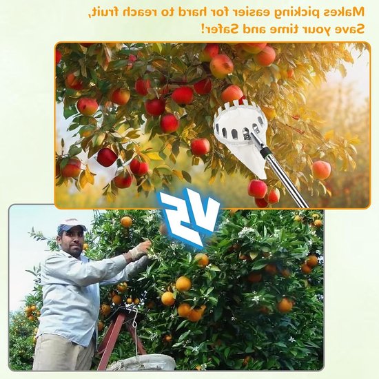 Telescopische fruitplukker met roestvrijstalen steel en katoenen tas, ideaal voor appels, kersen en pruimen, diameter 16 cm — afbeelding 2