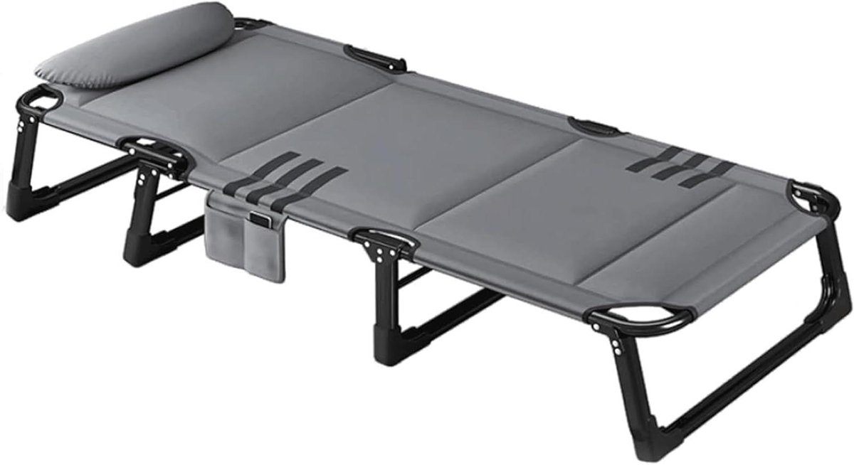 Vouwbed - Kampeerbed - Buiten Ontspannen - 4 Posities Instelbaar - 190 cm - Grijs Zwart