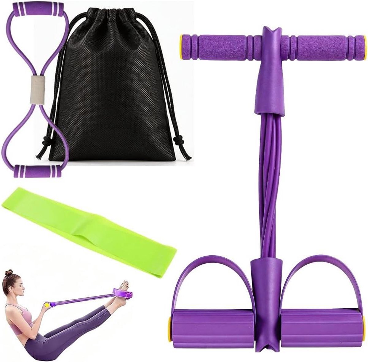 Buiktrainer Set - Fitness Expander - Thuis Sporten - Hoogwaardig Materiaal - 3 Delig - Paars