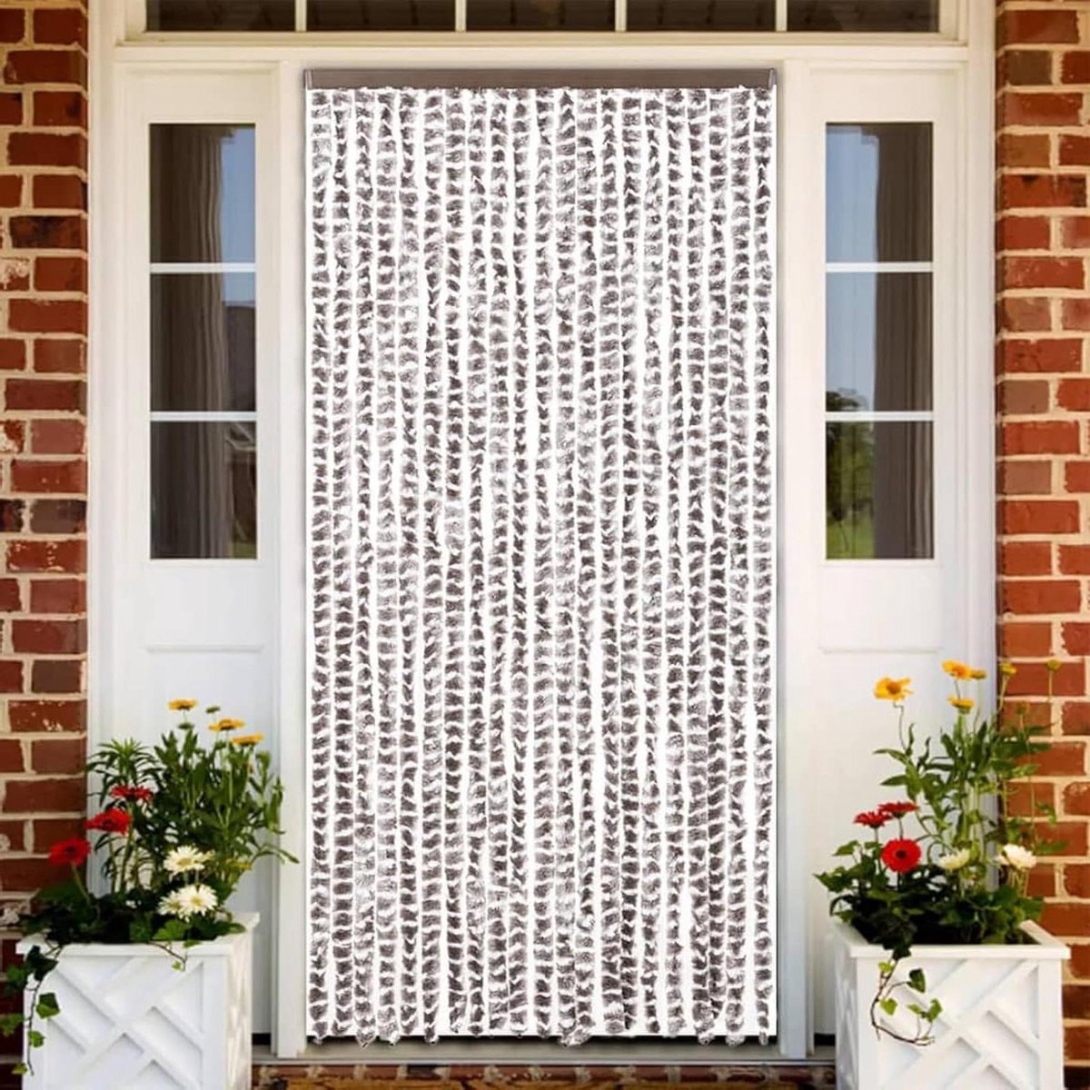 Vliegengordijn - Insectenscherm - Insecten Buiten Houden - Zachte Chenilledraden - 90 x 200 cm - Taupe Wit