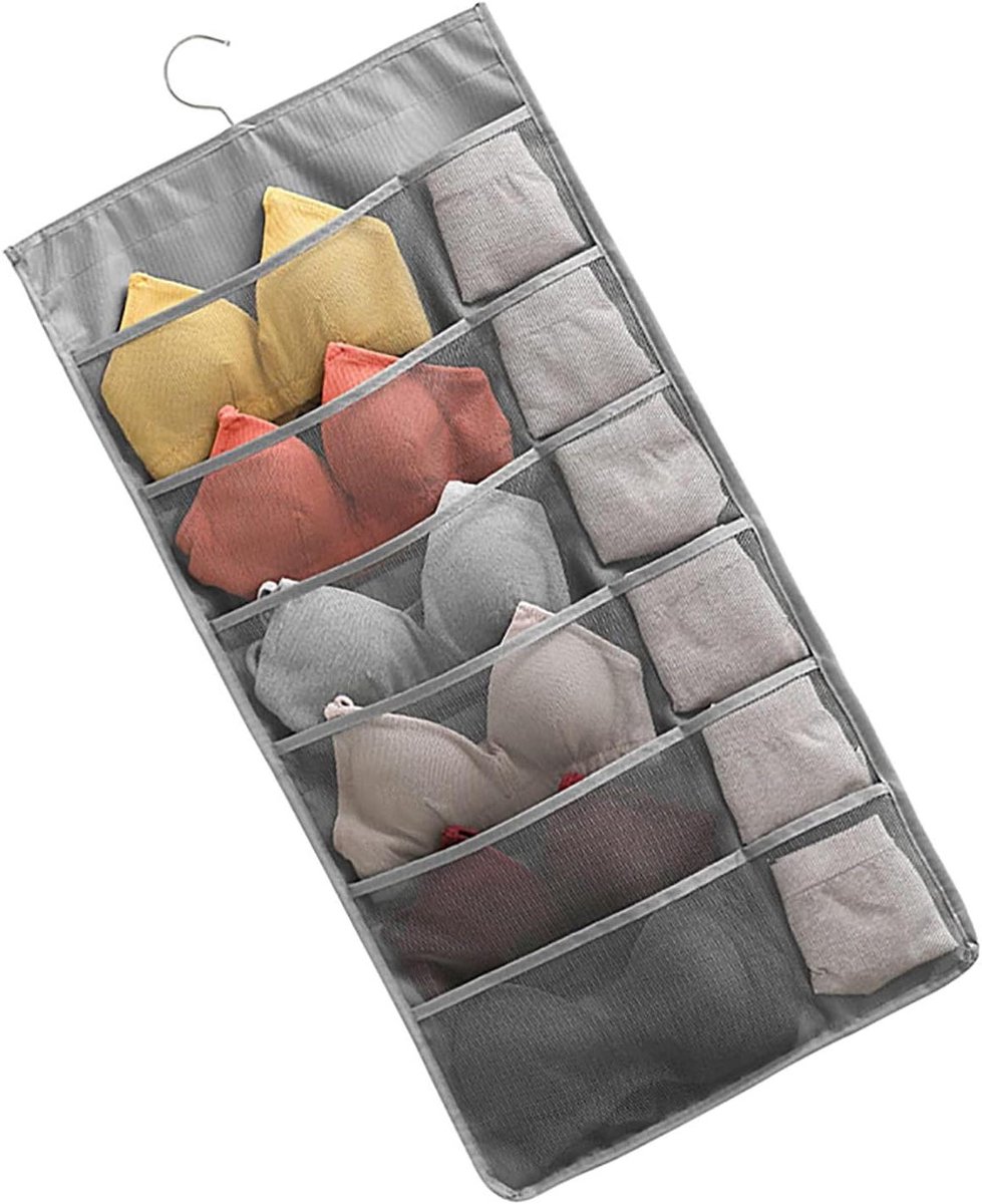 Hangende Organizer - Netzakken Kast - Kleding Sorteren - Veel Opbergvakken - 40 x 80 cm - Grijs