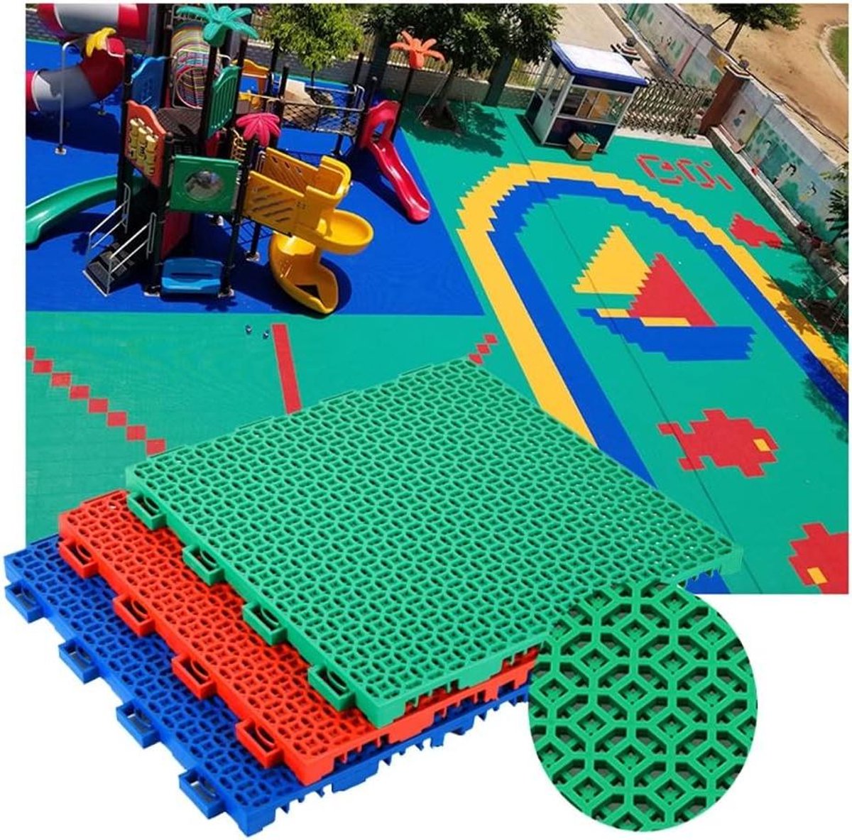 Modulaire Vloertegels - In elkaar grijpende matten - Sportvelden Maken - Antislip Drainage - 30x30 cm - Blauw