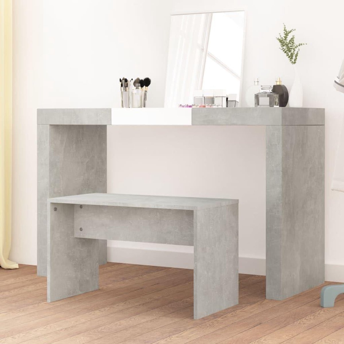 Kaptafel Kruk - Dressing Hocker - Make-up Zitten - Stijlvol Design - 70x35x45 cm - Beton Grijs