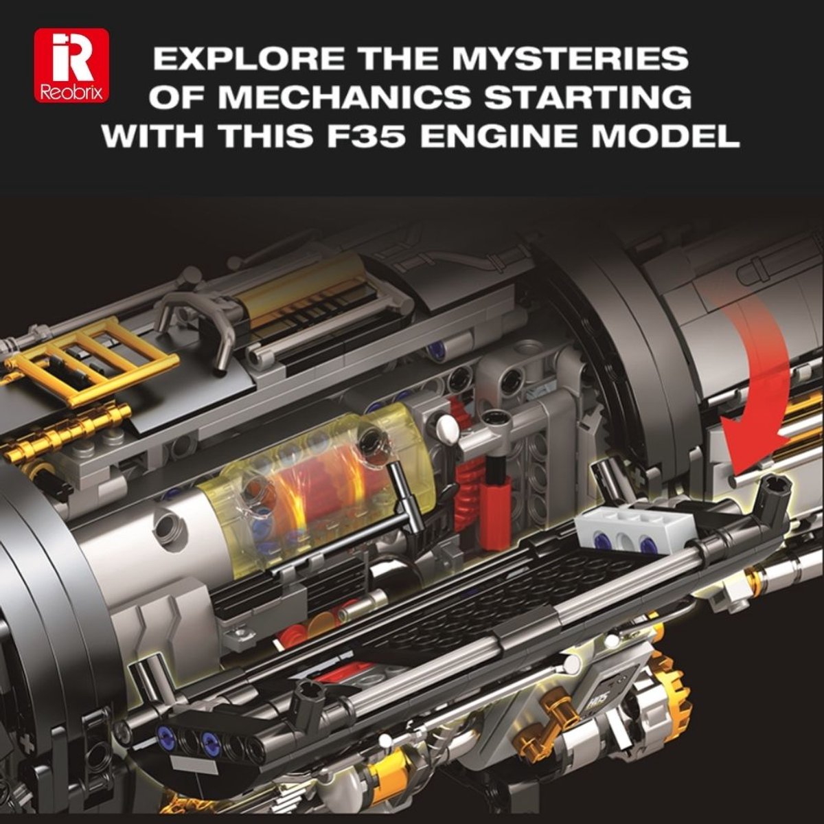 Reobrix 33014 F35 Straaljager vliegtuig motor bouwset | Speed engine icons modelbouw | Creator speelgoed ideas voor expert volwassenen & kinderen | Champions builders edition | Accu niet geschikt voor Lego technic | Bouwdoos met 1812 bouwstenen — afbeelding 15