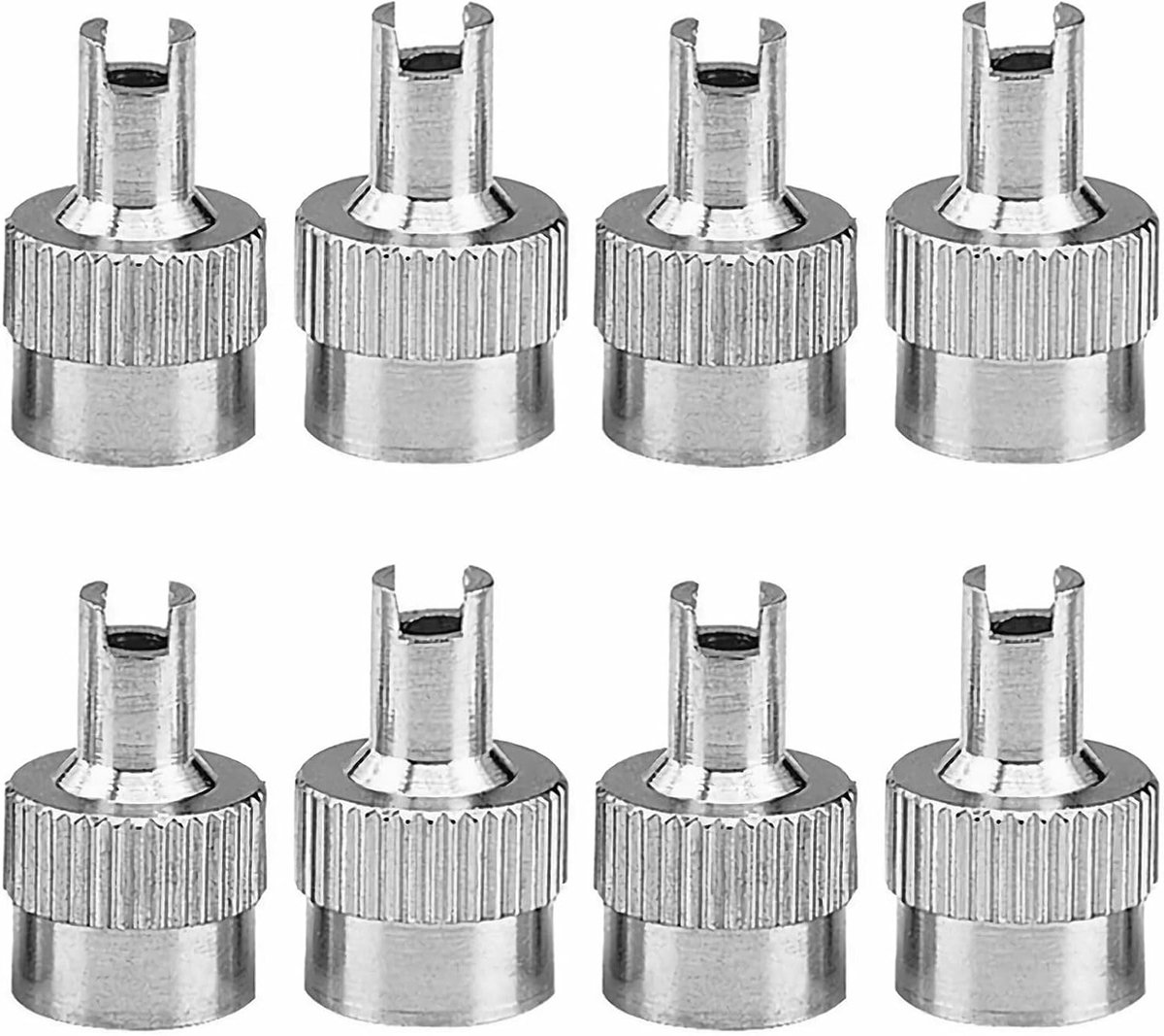 Set van 8 Ventiel Sleutels en Ventieldoppen voor Auto, Motor, Vrachtwagen en Fiets - Inclusief Metalen Stofdoppen en Ventieltool met Sleufkop