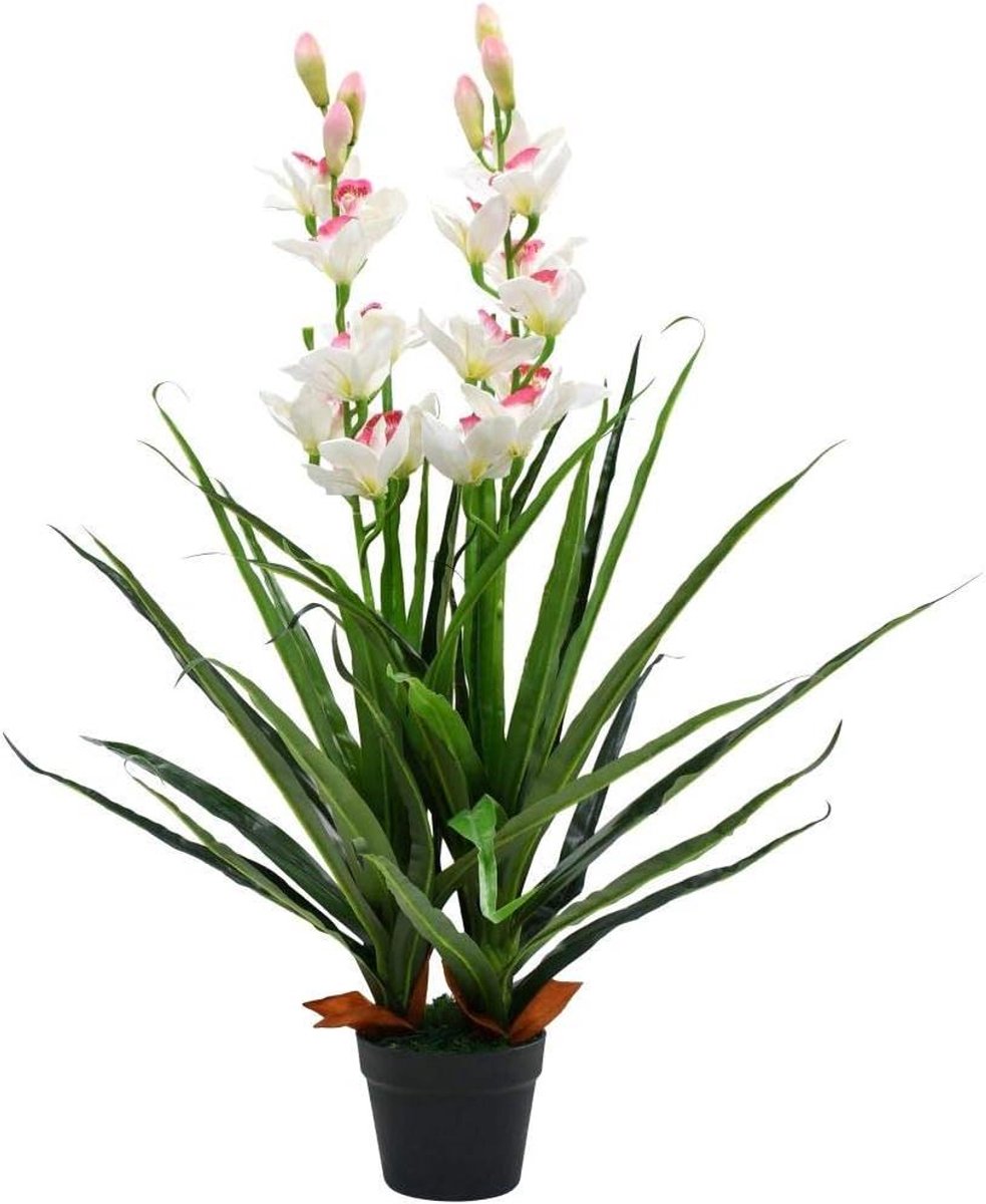 Kunstorchidee Cymbidium - Nepbloemen plant - Decoratie huis - Realistisch uiterlijk - 100 cm hoog - Groen wit