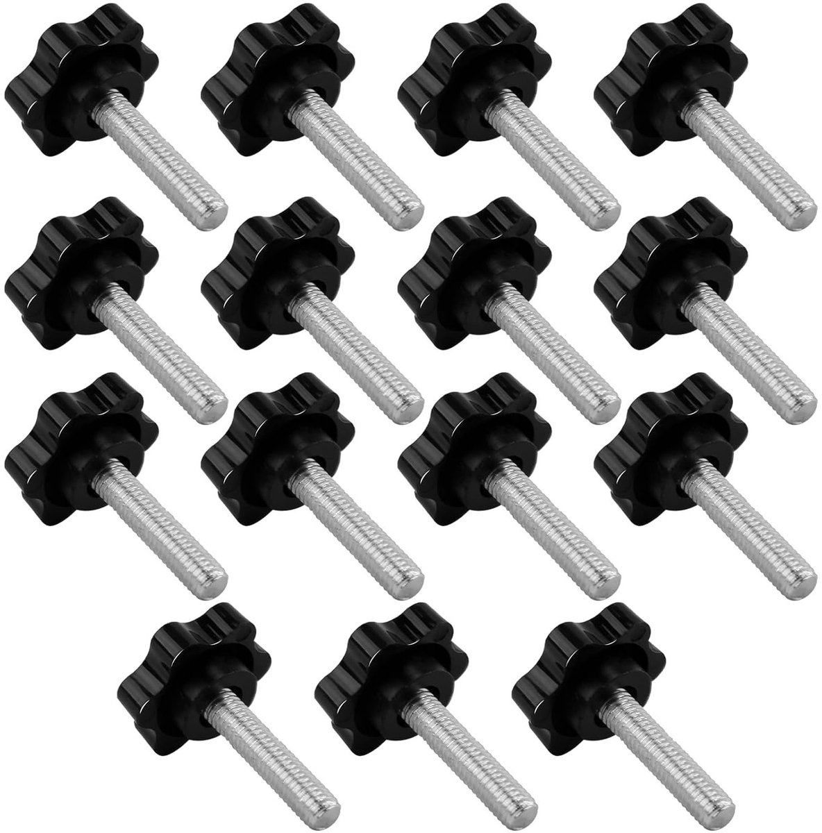 SnelShoppen - Pack van 15 M6 × 25 mm Schroefknoppen, Stervormige Grip Schroeven, Zwart Zinklegering, Sterkop Schroeven voor Machines, Meubels en Elekt