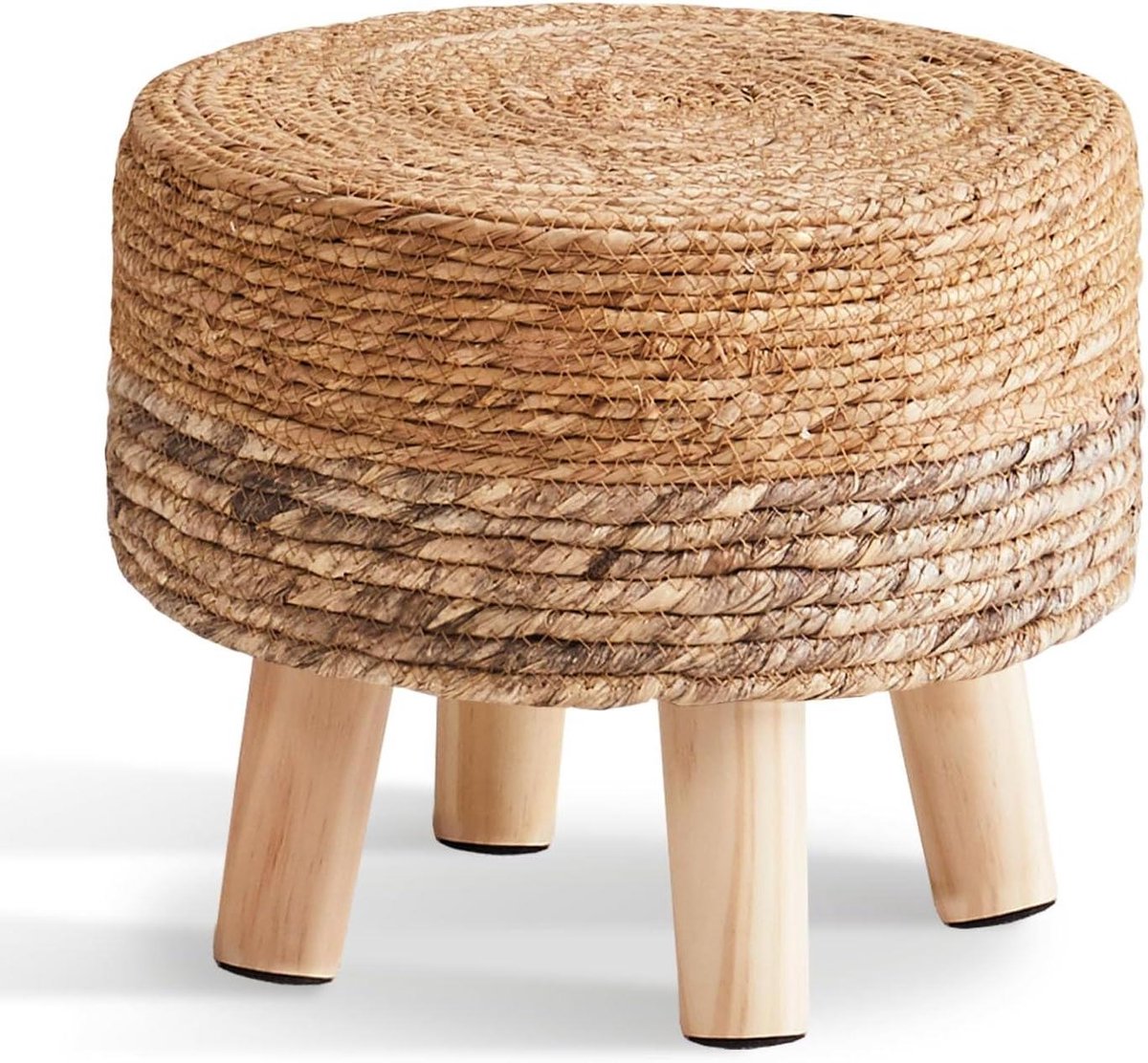 Voetkruk Zeegras - Poef Ottomaan - Voetenrust Bank - Handgeweven Natuurlijk - 33 cm Rond - Naturel Bruin