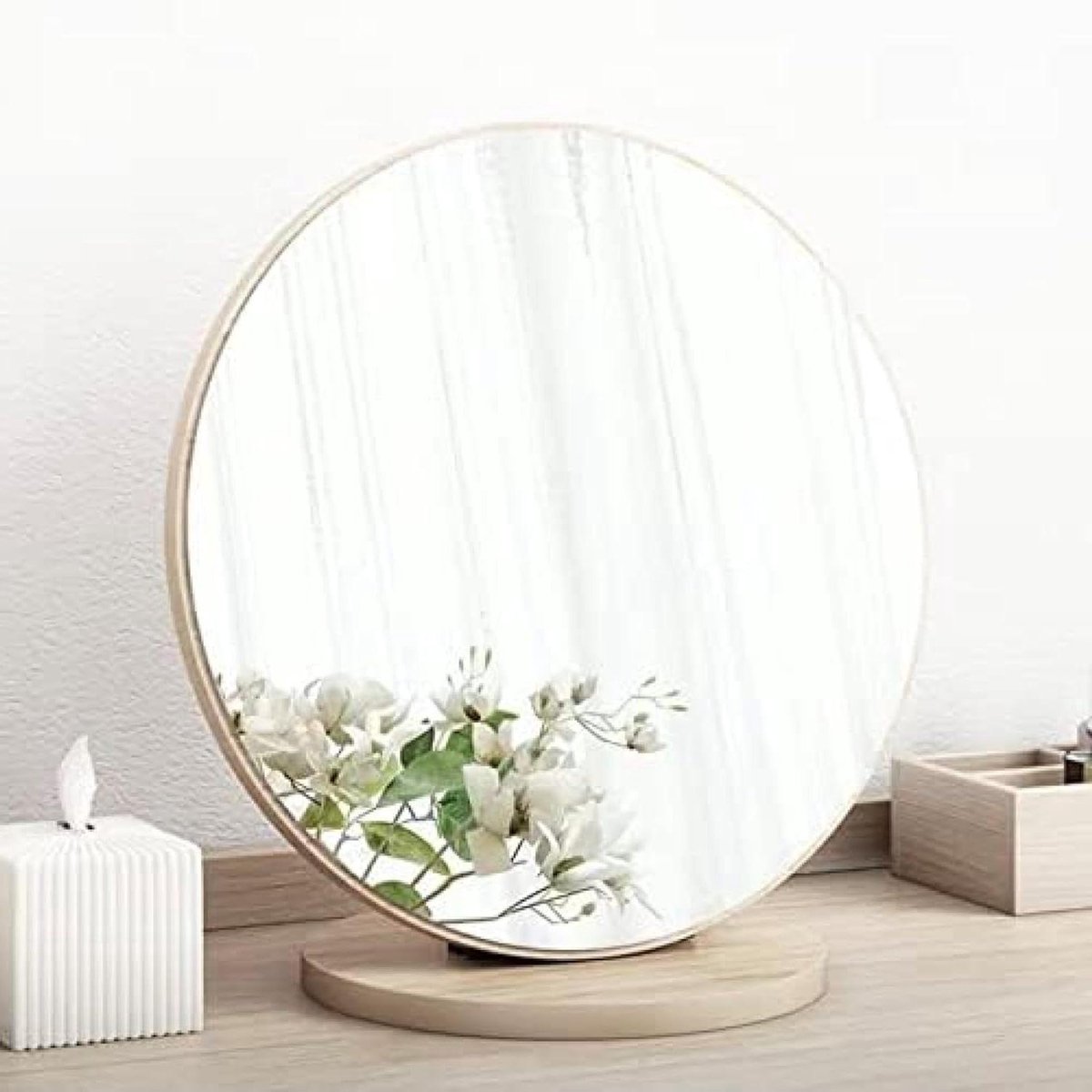 Houten Tafelspiegel - Make-up Spiegel - Schoonheidsroutine - 90° Verstelbaar - 30 cm - Natuurlijk Hout