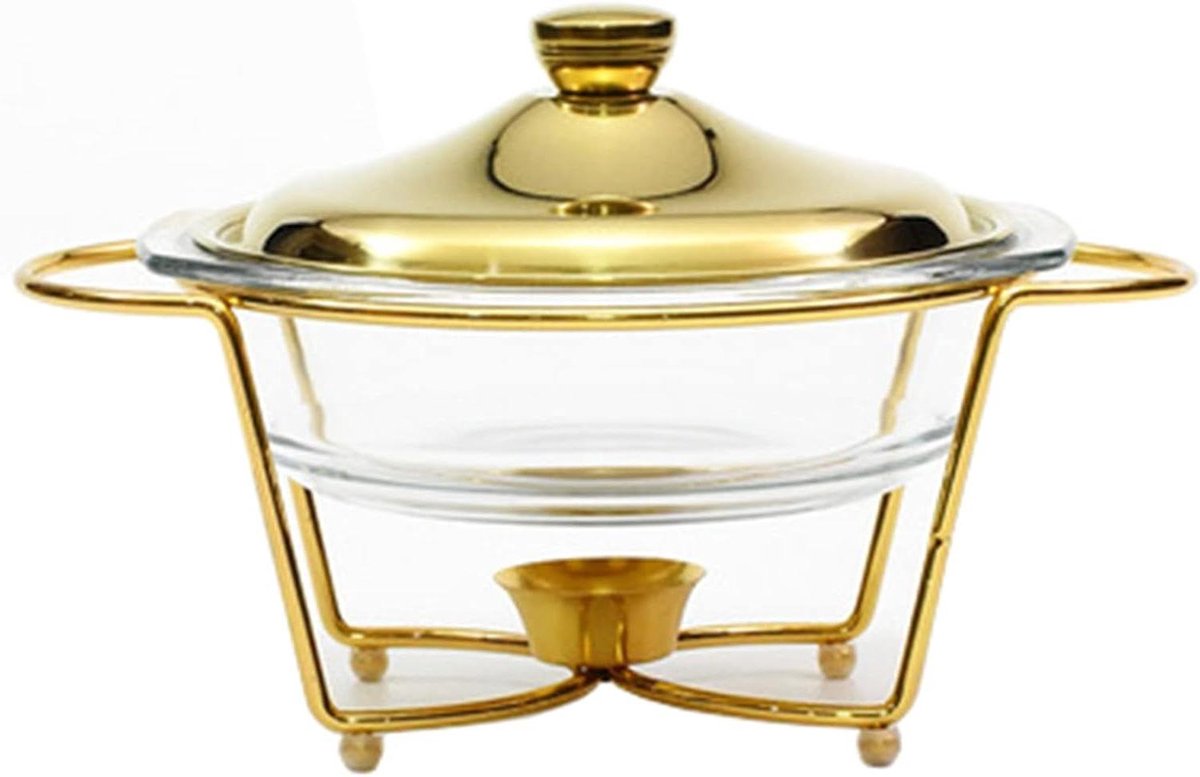 Warmhoudplaat Buffet - Chafing Dish - Gerechten Warm Houden - Met Glazen Schalen - 2L - Zilver