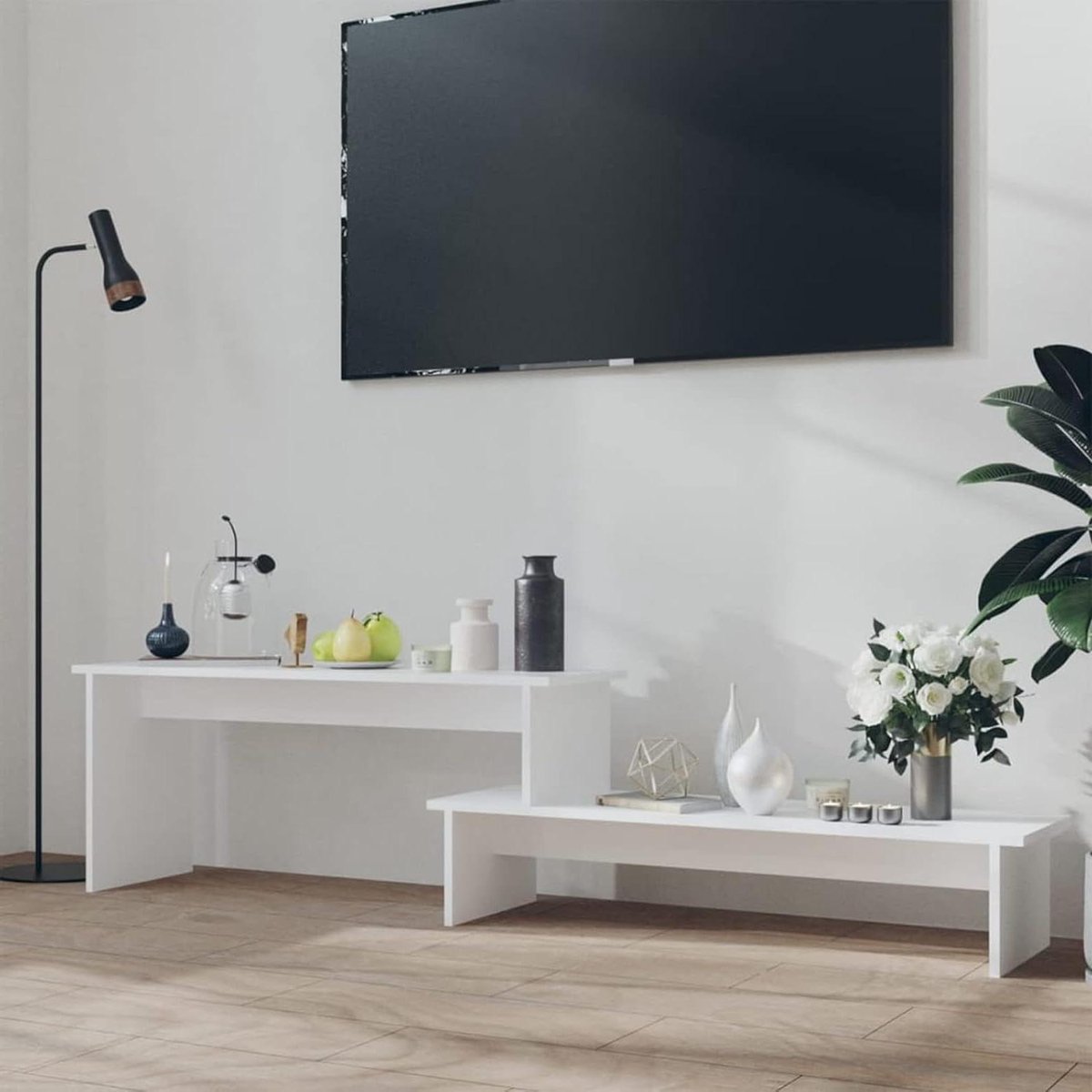 TV Kast - TV Tafel Dressoir - Opbergen Media - Verstelbare Lengte - 180x30x43 cm - Wit