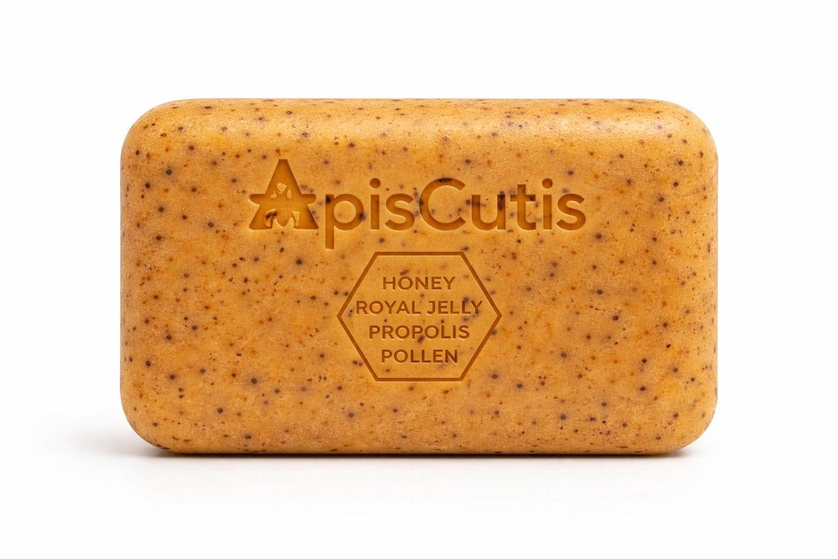 ApisCutis Bijenkast Zeep & Scrub met Honing + Propolis + Pollen + Koninginnebrij 220g - 1 + 1 Gratis