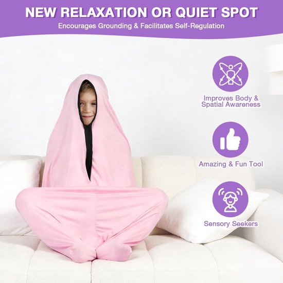 Body Sox voor het hele lichaam, sensorische rekbare bodysok, full-body wrap rekbare Body Sox, sensorische bodysok voor kinderen om te ontspannen en te focussen, zelfkalmering, roze, S, S van Merkloos — afbeelding 4