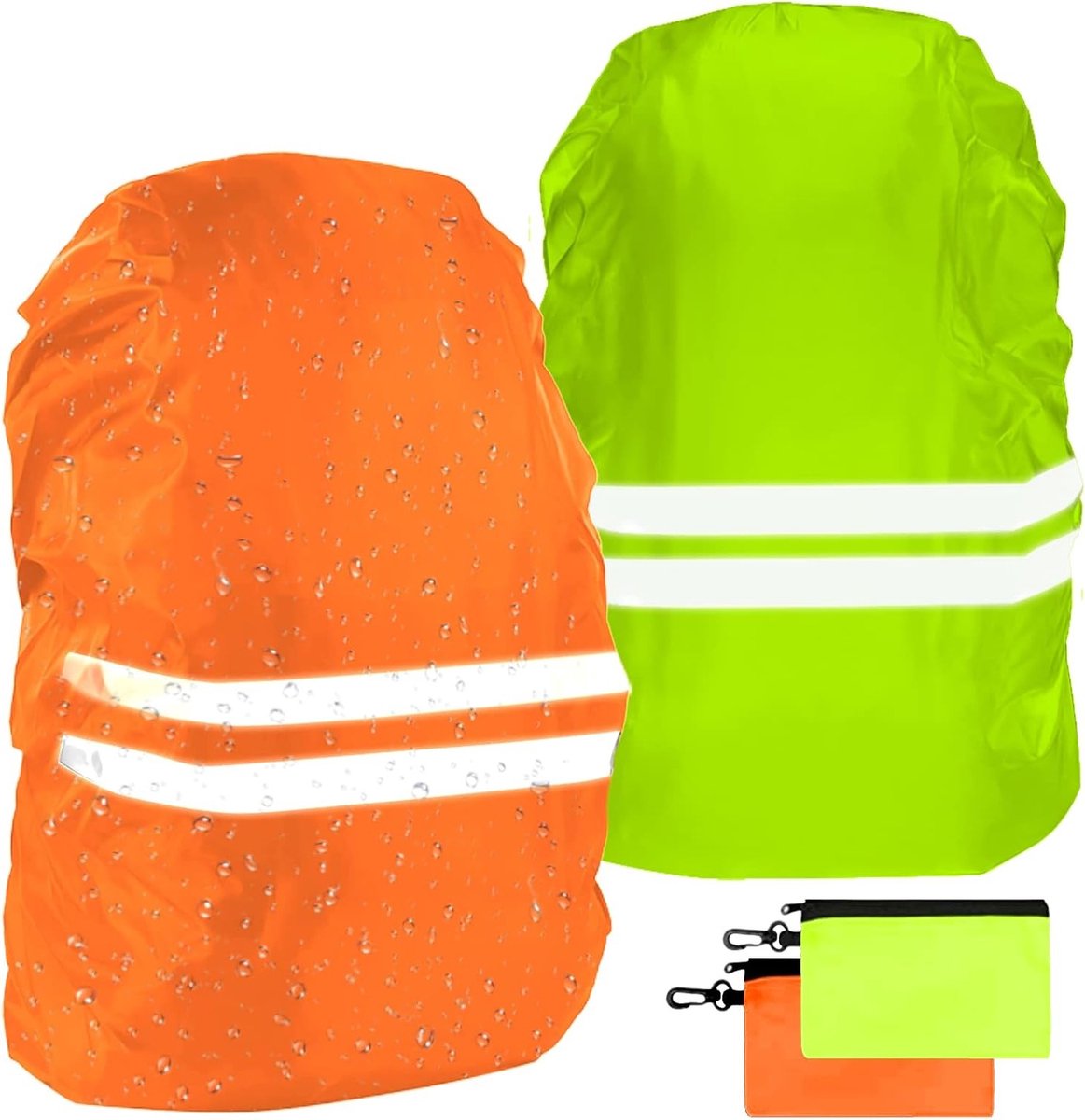 Waterdichte Rugzak Set van 2 met Reflecterende Cover voor Fietsen, Hardlopen en Wandelen - Hoogzichtbaar in Groen en Oranje, Maat S 18-30L