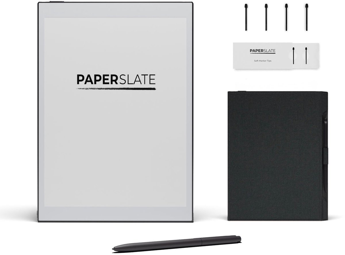 Digitaal notitieboek Paperslate Pack + Grijze hoes + 4 Markeerpunten