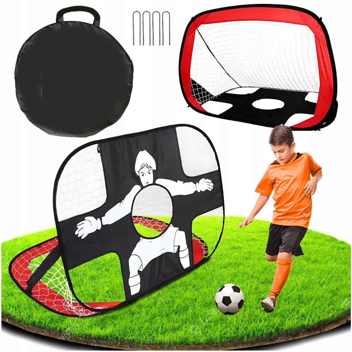 Mensvormig Voetbaldoel - Voetbaldoel - Kinderen Voetbaldoel - Voetbaltrainingsnet - 120×75×75cm - Zelfopende & Geen Montage - 2-in-1 met Dubbele Zielmat - Opvouwbaar & Draagbaar - Met Grondpennen - Voor Tuin & Buiten