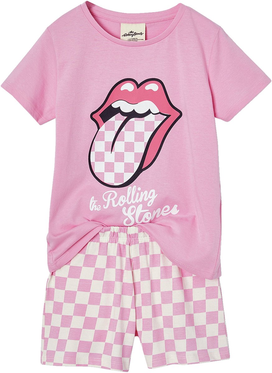 vertbaudet Kinder Sommer-Schlafanzug THE ROLLING STONES roze, geruit