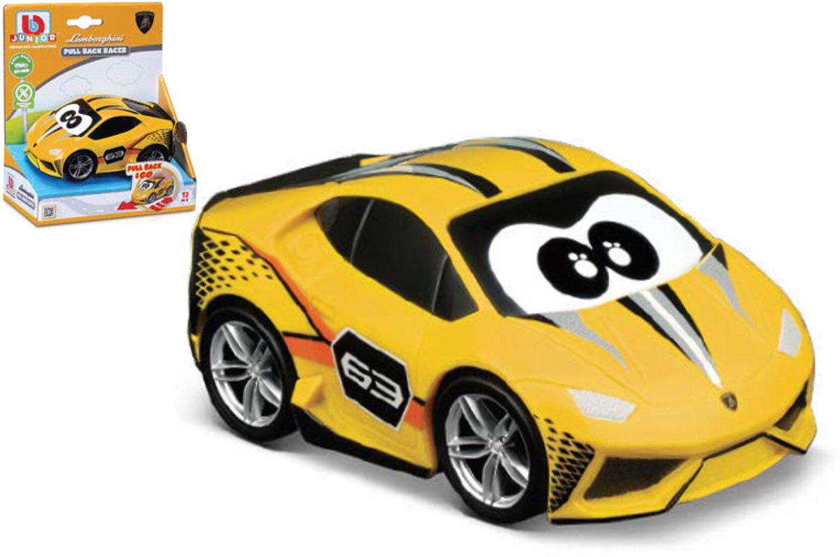 BB Junior Lamborghini Huracan Coupe - Pullback Racer - 5 inch - Geel/zwart/oranje