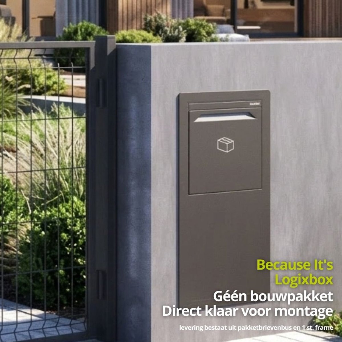 Logixbox - Pakketbrievenbus - Frontbox Inbouw Achteruitname incl. 1 afwerkingsframe - grijs -> ACTIE: GRATIS Vuurwerksluiting en Spaghettimat