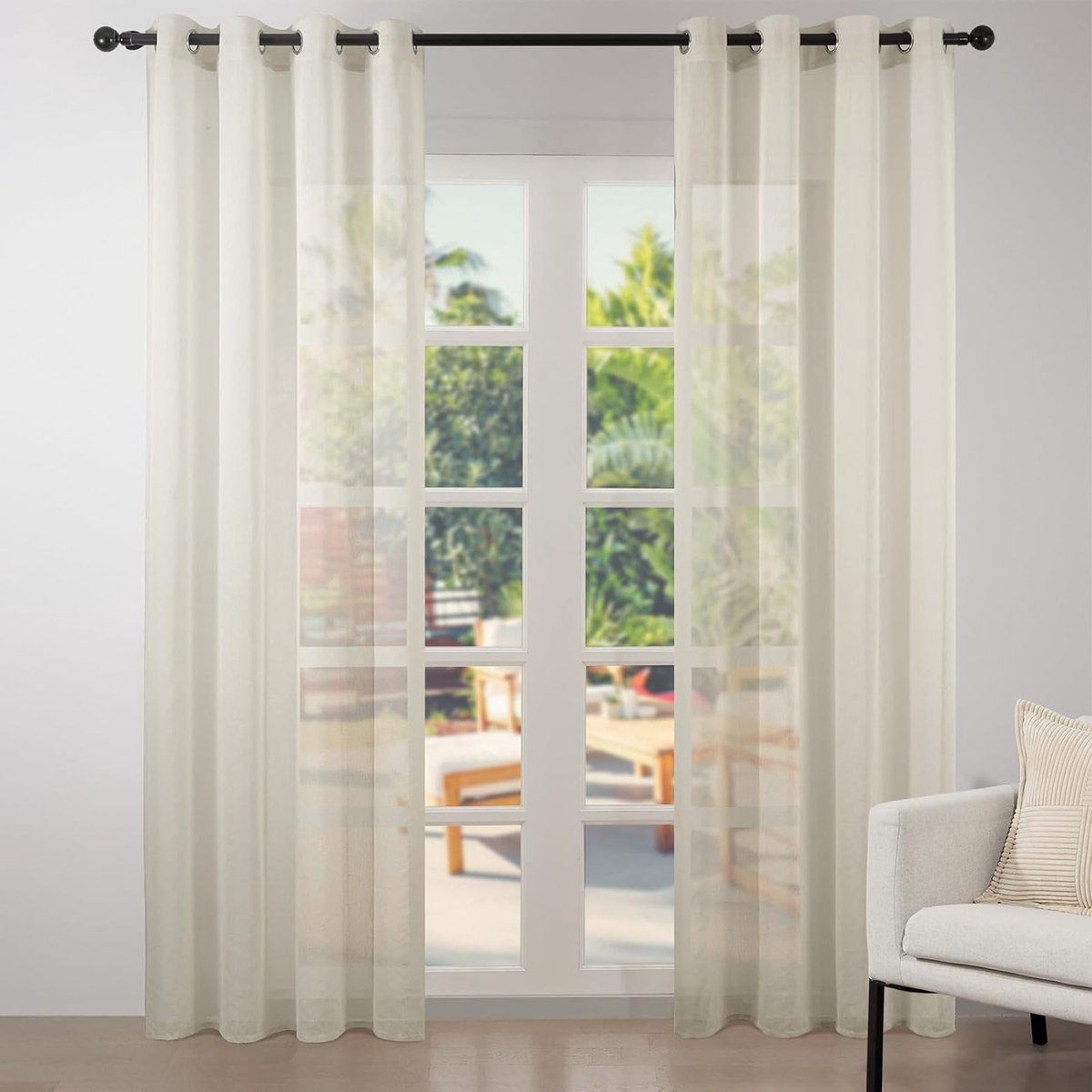 Moderne Semi-Transparante Voile Gordijnen met Oogjes voor Kinderkamer, Set van 2, 225 x 140 cm, Beige, Raamdecoratie en Lichtdoorlatend Textiel