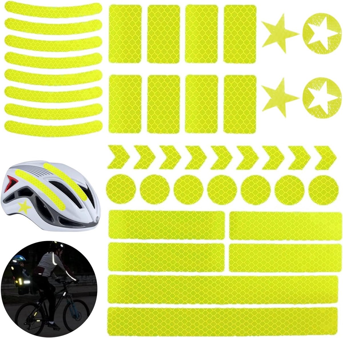Set van 42 Reflectoren voor Fietsen, Zelfklevende Reflectiestickers, Luminous Tape voor Helmen, Rugzakken en Motoren