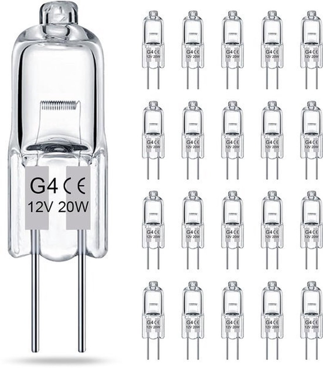 G4-lamp (20 Stuks) Kristalheldere Halogeenlamp 2-pins 12V 20W JC T3 Bi-pins G4-fitting Dimbaar 2700K Warmwit 2-pins Lamp Voor Onderkastverlichting, Kroonluchters En Tuinverlichting