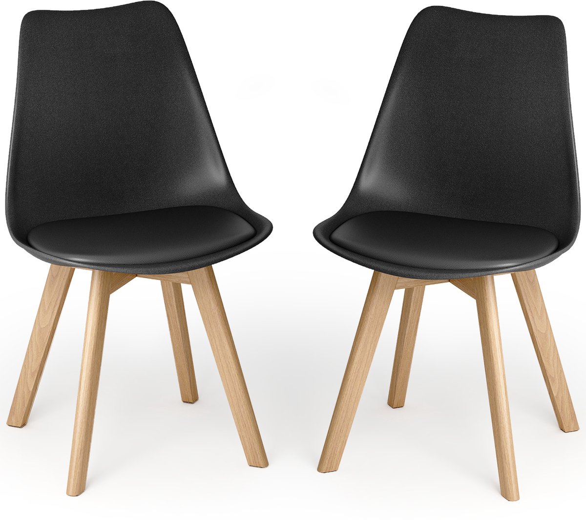 Xbro Eetkamerstoel Set van 2 - Kuipstoel met Houten Poten - Eettafelstoel - Keukenstoelen set 2 met Schuimzitting - Zwart