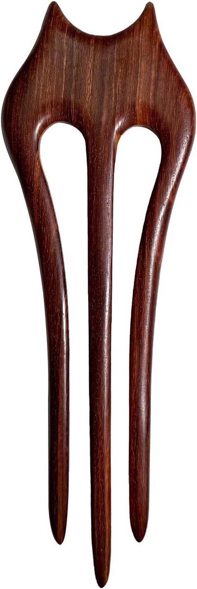 Houten Haarvork - Haarspeld Stokje - Haar Opsteken - Drie Stevige Pinnen - 15 cm - Donkerrood
