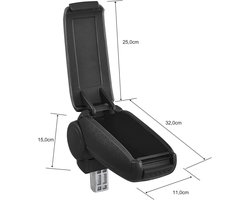 Centrale Armleuning - Opbergconsole Armsteun - Comfortabel Rijden - Verstelbare Hoeken - 32 cm Lengte - Zwart