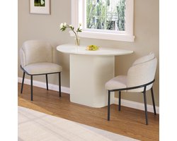 Guyii Nordic Set – Salontafel Set met 2 Comfort Stoelen – Extra Groot 110cm – Zachte Bouclé Stof – Multifunctioneel & Ruimtebesparend – Haltafel