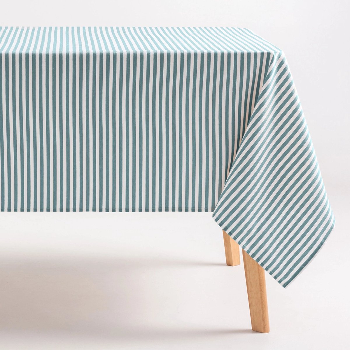 GAMUSI - Vlekbestendig Tafelkleed Katoen Polyester Streeppatroon Arenza - 160 x 200 cm - Zeewater - Tafellaken met Vlekwerende Coating - Landelijke Stijl